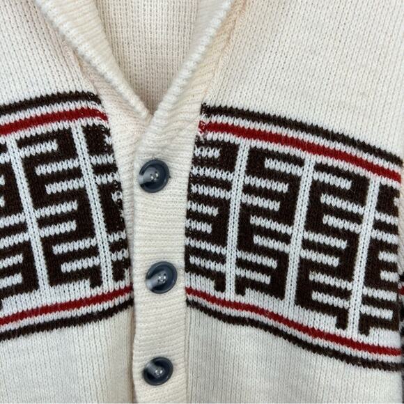 Vintage Montgomery Ward Shawl Collar Aztec Grandpa Lebowski Sweater Size L - Picture 7 of 10